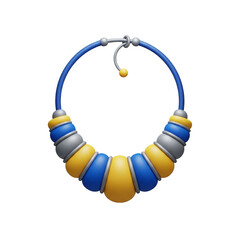 Colorful beaded necklace with blue and yellow beads isolated on transparent background