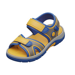 Childrens blue and yellow sandal isolated on transparent background