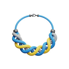 Braided necklace with blue, yellow, and gray elements isolated on transparent background