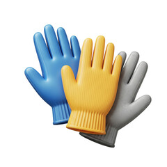 Three colorful gloves isolated on transparent background