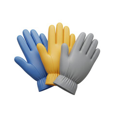 Three colorful gloves isolated on transparent background