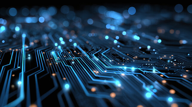 High-tech futuristic circuit board with glowing light and lines