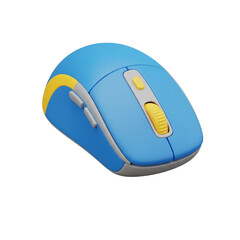Blue and yellow computer mouse isolated on transparent background