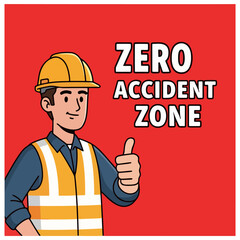 Cartoon construction worker in a hard hat gives a thumbs up for workplace safety. Vector illustration promoting a positive culture of accident prevention