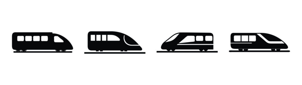 Black and white train silhouette collection vector illustration passenger transport design element