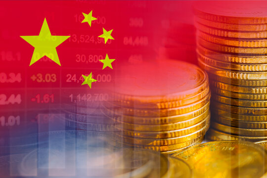 China flag with stock market finance, economy trend graph digital technology. - Powered by Adobe