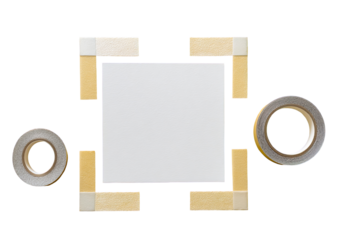 Four beige/cream tapes frame a white square