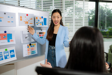 Creative digital development agency. developer team brainstorming on their project with laptop, smartphone and digital tablet.
