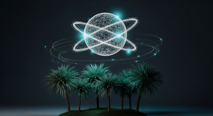 Close up elderly hands passing a tiny luminous satellite to small child hands symbol exploration science curiosity future dream