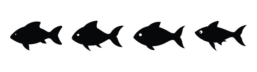 Black fish silhouette vector illustration swimming in a group ocean sea life graphic design