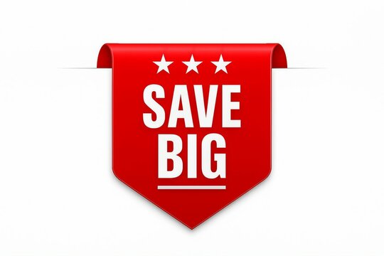 Bold red banner with white text proclaiming save big and three stars perfect for promotions and sales announcements