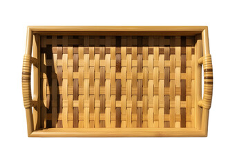 Woven bamboo tray isolated on transparent background, perfect for serving breakfast