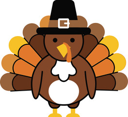 Cartoon turkey wearing a pilgrim hat