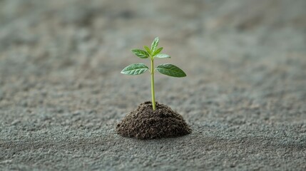 A small lush green sapling emerging from the soil symbolizing the growth and renewal of the Earth s environment and ecosystem  This image represents the concepts of sustainability conservation