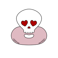 A skull with two hearts on it