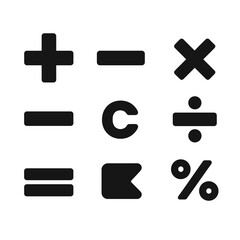 Obraz premium Basic Calculator Icons. Solid style icons of basic calculator functions: plus icon, minus icon, multiplication, division symbol,