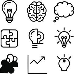 Brainstorm & Creativity Outline Icons   Ideas, Innovation, and Thinking Symbols