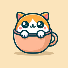 Cute Cat With Cup Cartoon Vector Art, Illustration and Graphic