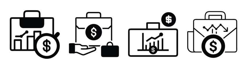 Business growth and investment strategy concept with briefcase, coin and graph illustration vector design