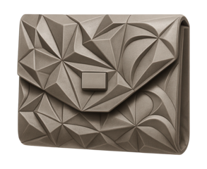 Geometric pattern clutch with magnetic closure, crafted using 3D printing.