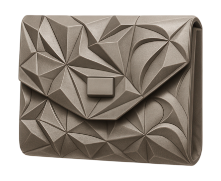 Geometric pattern clutch with magnetic closure, crafted using 3D printing.