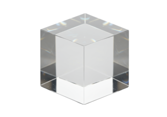 flawless optical crystal geometric cube macro shot, hyper-realistic, high-key studio light on a sterile white background, subtle caustics. concept of perfect geometry