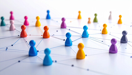Colorful figures connected by lines illustrating social media networks and interactions
