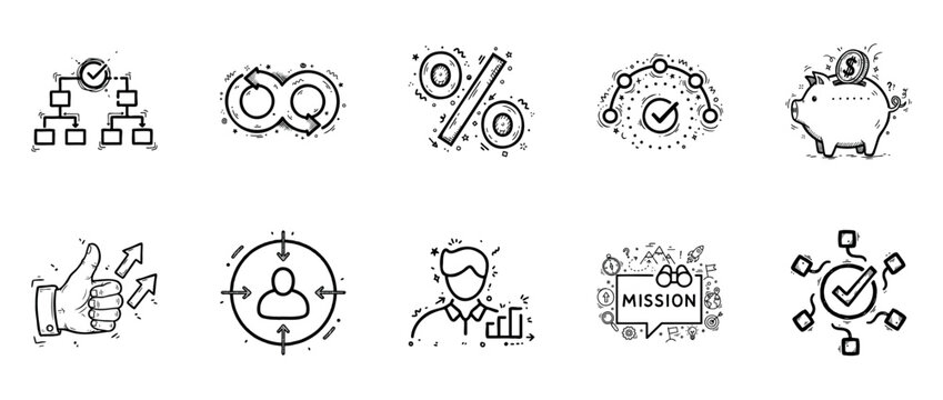 Illustrated business icons showing strategy, efficiency, and growth concepts
