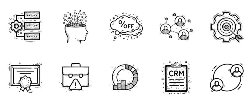 Business strategy icons: crm, marketing, management, ideas, networking, optimization