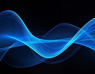 A vibrant blue wave of light gracefully undulates against a deep black background, creating a striking contrast that evokes a sense of calm and energy.