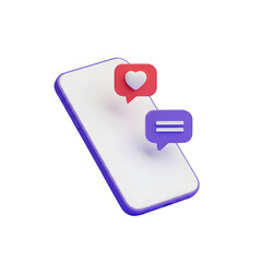 Modern phone displays a heart and speech bubble notification, great for social media marketing and communication campaigns, adding a touch of digital connection