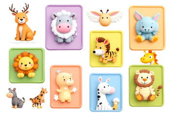 Obraz premium Colorful Cartoon Animal Figurines Set for Kids Playroom or Nursery Decor