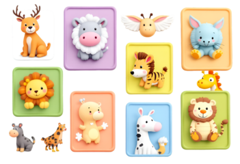 Colorful Cartoon Animal Figurines Set for Kids Playroom or Nursery Decor