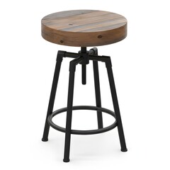 industrial-style bar stool 3D illustration, metal base, reclaimed wood seat
