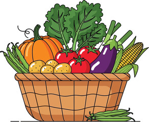 Basket with fresh vegetables for healthy eating