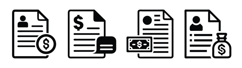 Financial documents accounting statements reports and money management vector illustration icon set