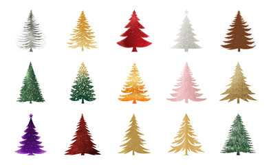Obraz premium PNG Colorful festive Christmas tree illustrations, element set on transparent background