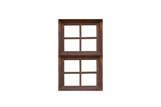 Old double wooden window with eight panes is isolated.