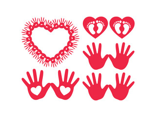 Obraz premium Red heart and handprint designs symbolizing love, family, and new life