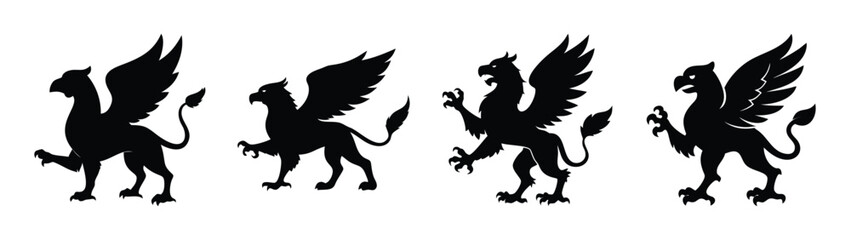 Download silhouette griffin vector art featuring mythical creatures and heraldic design elements for free