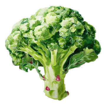 Watercolor watercolor illustration of a fresh broccoli head isolated on transparent background