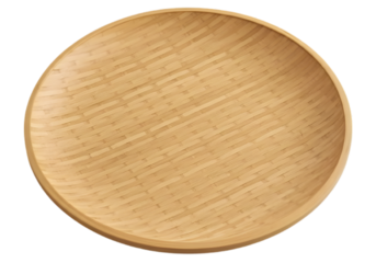 Empty bamboo plate isolated on transparent background, natural kitchenware