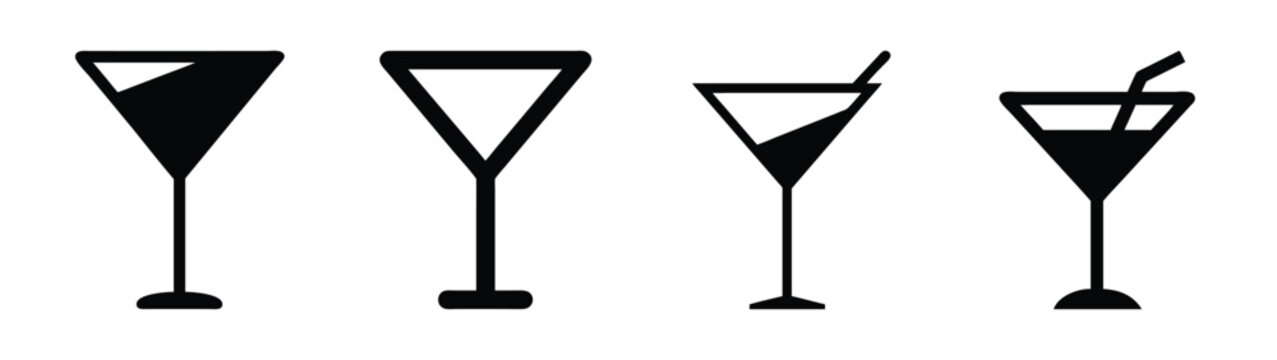 Vector illustration of cocktail glasses martini glasses drinkware barware glassware stemware icon set design