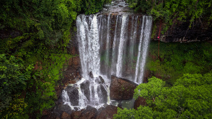 Aerial view  Tad  jarou kiet oak, one of the seven waterfalls of Tad Tayicseua in the Bolaven Plateau, an elevated region in southern Laos. is located within Champasak Province of Laos.
