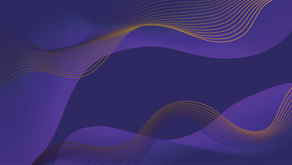 Dark purple abstract background with dynamic flowing gold lines.