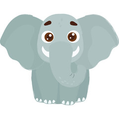 Cartoon Elephant with Big Ears and Playful Expression on White Background Detailed Digital Art