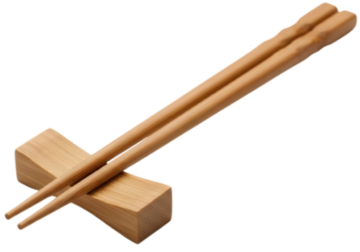 Wooden chopsticks on a chopstick rest isolated on transparent background