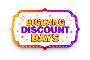 Brightly illuminated vintage marquee sign announcing big bang discount days with colorful confetti and sparkles