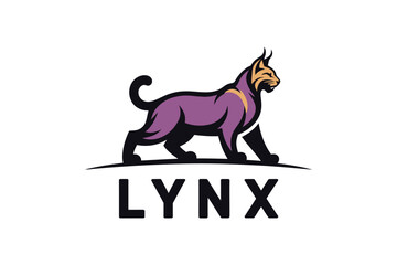 A stylized illustration of a purple lynx with yellow accents stands on a black line above the word LYNX.