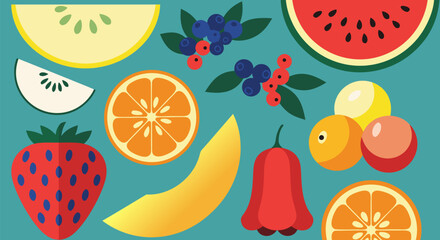 A vibrant collection of fresh fruits and berries, showcasing a diverse and colorful assortment for healthy eating and natural goodness